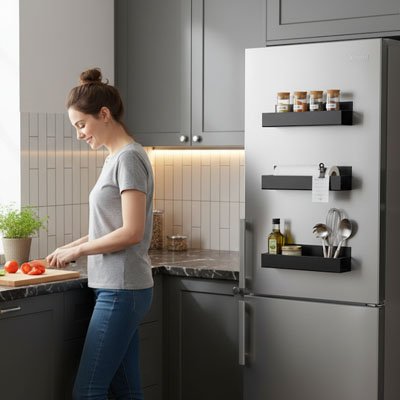 étagère cuisine rangement magnétique abs noir design moderne et pratique