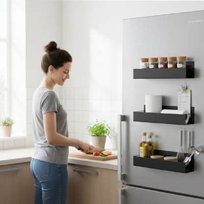 étagère cuisine rangement magnétique gain de place sur réfrigérateur pour cuisine bien rangée