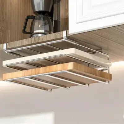etagere cuisine suspendue sous meuble double couche argentée