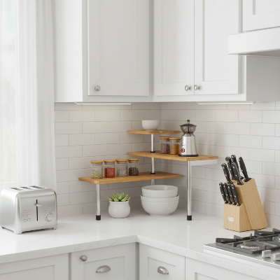 etagere d’angle cuisine rangement flexible droite ou en angle selon besoin