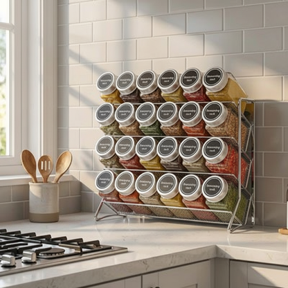 etagere murale cuisine argenté rangement pratique pour epices facile a installer 