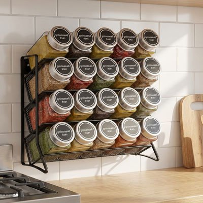 etagere murale cuisine rangement pratique pour epices structure metallique