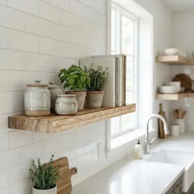etagere murale pour cuisine design flottant bois paulownia robuste