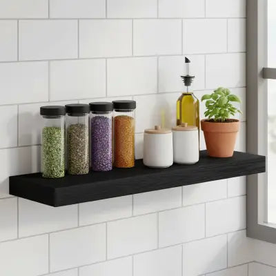 etagere murale pour cuisine design flottant noir rangement pratique