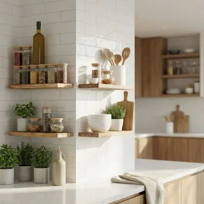 etagere murale pour cuisine design flottant style minimaliste moderne