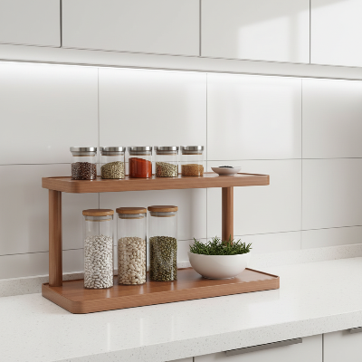 tagère surélevée cuisine en bois pour maximiser votre espace comptoir blanc