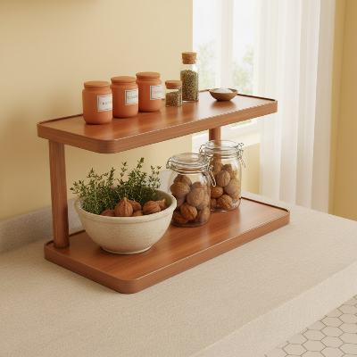 étagère surélevée cuisine en bois pour un rangement naturel et lumineux 