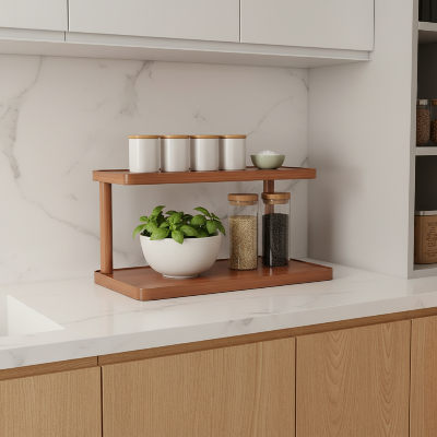 étagère surélevée cuisine en bois pour un rangement zen et minimaliste 