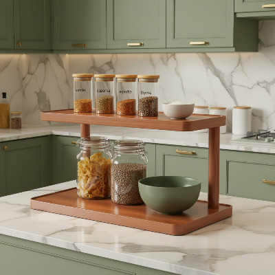 étagère surélevée cuisine en bois pour organiser vos épices avec style
