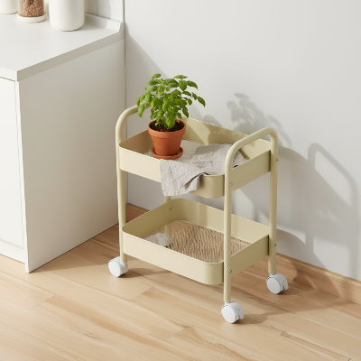 petite desserte cuisine 2 étages crème compacte double surface rangement verticalement