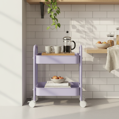  petite desserte cuisine 2 étages violette mobile déplace sans effort sur roulettes