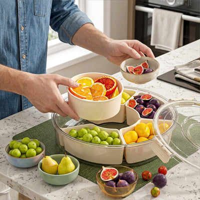 plateau tournant 6 compartiments amovibles pour servir les fruits facilement 