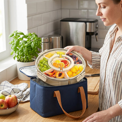 plateau tournant 6 compartiments transportable dans un sac pour emporter les repas
