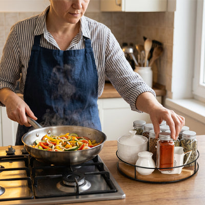plateau tournant en bois design cuisine active épices à portée de main