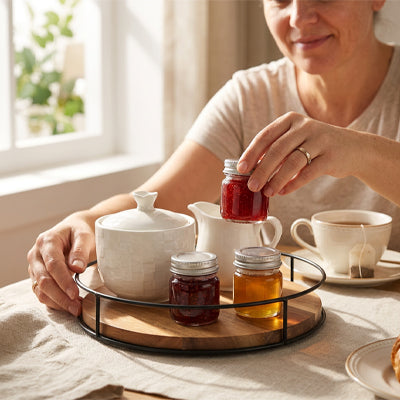 plateau tournant en bois design petit déjeuner élégant tout à portée