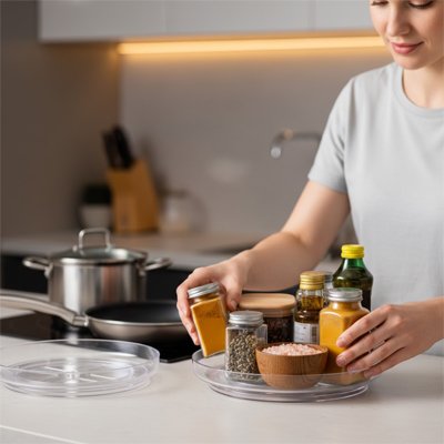 plateau tournant support à épices huiles épices cuisine grise base antidérapante