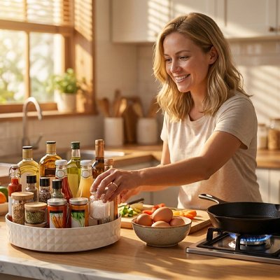 plateau tournant support de rangement bouteilles épices à portée de main cuisine