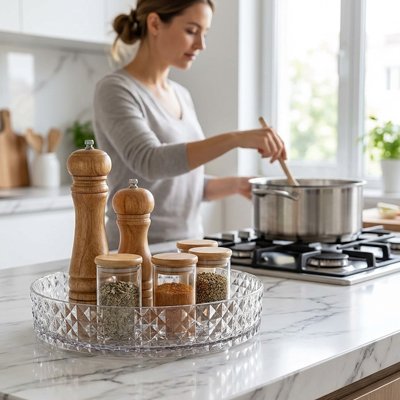 plateau tournant support de rangement épices élégant sur comptoir cuisine