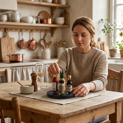  plateau tournant table condiments repas servis avec élégance naturelle