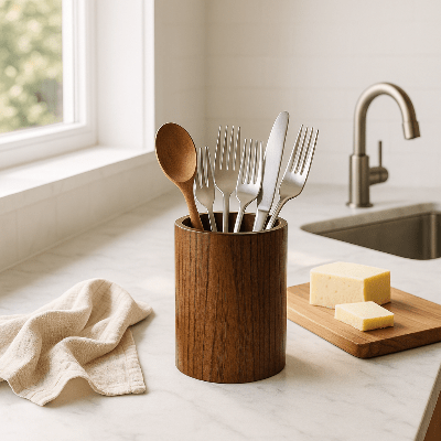 pot à ustensiles cuisine en bois pratique et décoratif