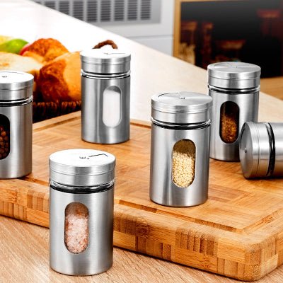 set de pots à épices acier inoxydable adapté aux épices solides et moulues