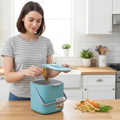 poubelle sous evier cuisine à compost bleue anti odeurs et gain de place