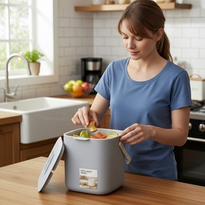 poubelle sous evier cuisine à compost grise compacte et pratique