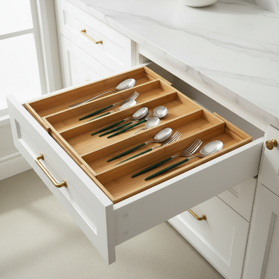 range couvert extensible  bambou organise couteaux fourchettes cuillères facilement