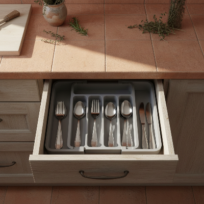 range couvert modulable ajustable 5-7 compartiments polyvalent couverts ordonnes tiroir optimise