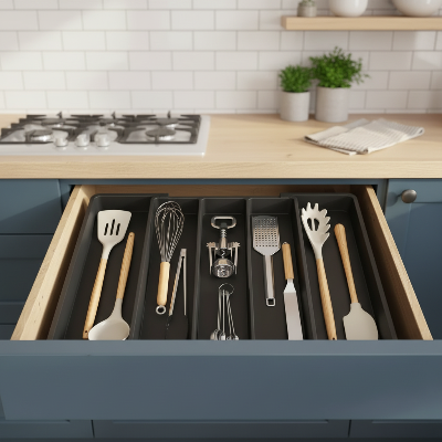 range couvert modulable anthracite tiroir 5 compartiments pratiques