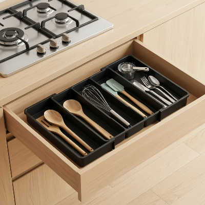 range couvert modulable noir tiroir compartiments ajustables