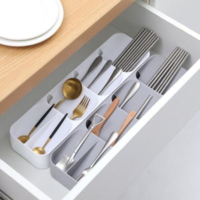 WUFANC Range Couverts Tiroir Ajustable Blanc - Organisateur Couverts Cuisine Réglable Résistant Humidité 5 Compartiments