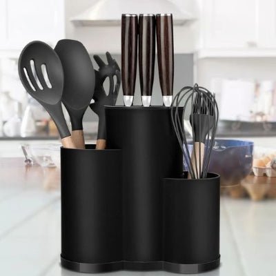 rangement à couverts multibloc noir robuste en plastique résistant pour un usage quotidien durable