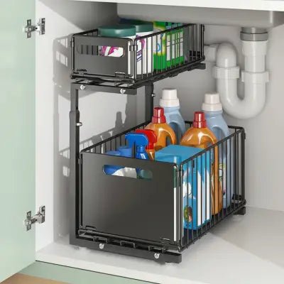 rangement coulissant sous evier double niveau pour un accès facile à tous vos produits