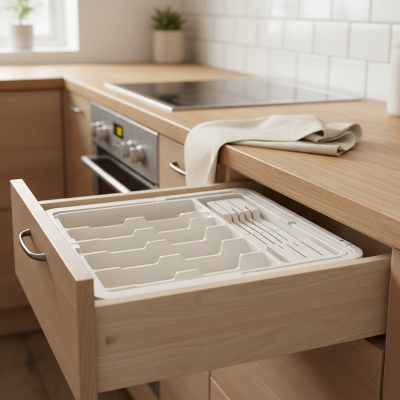  rangement couvert extensible 9 compartiments blanc tiroir transformé en espace sans faille