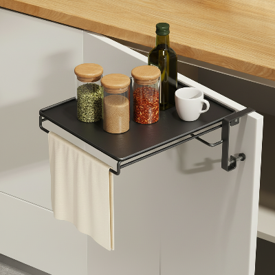 rangement cuisine étagère noire barre intégrée porte torchon et accessoires sans glisser