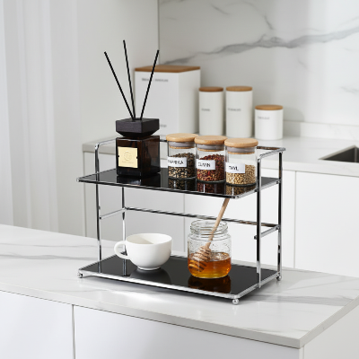 rangement etagere cuisine noir pour un comptoir organisé et épuré sans effort