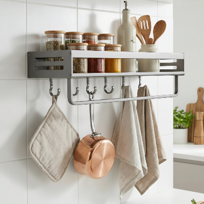 rangement mural pour cuisine élégant pour organiser les épices et libérer le plan de travail
