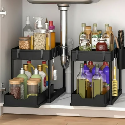 rangement sous evier coulissant transforme rapidement espace sous évier en zone organisée