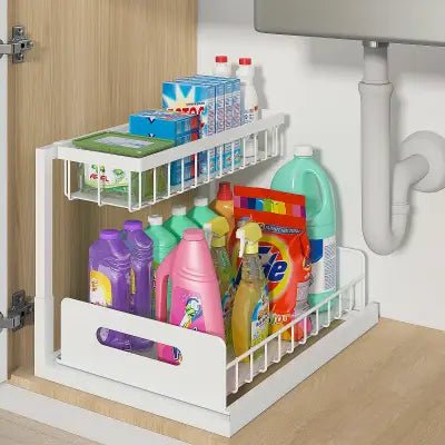 rangement sous evier coulissant métal robuste pour produits d’entretien lourds