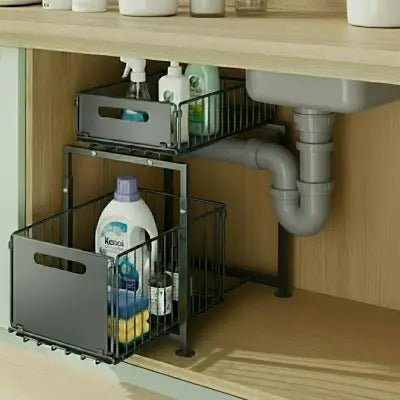 rangement sous evier coulissant panier tiroir accès facile aux bouteilles