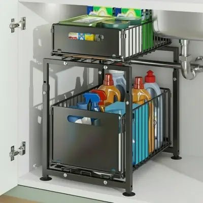 rangement sous evier coulissant panier tiroir gain d’espace et accessible