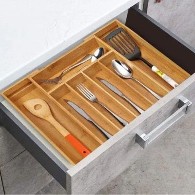 ranges couverts bambou extensible compartiments ajustables 