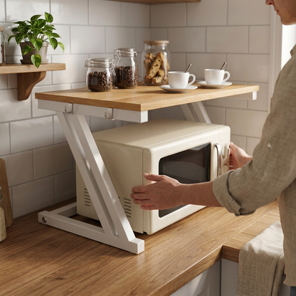 Personne installant un micro-ondes dans la cuisine scandinave